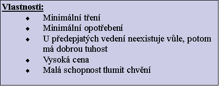 Textov pole: Vlastnosti: Minimln tenMinimln opotebenU pedepjatch veden neexistuje vle, potom m dobrou tuhostVysok cenaMal schopnost tlumit chvn