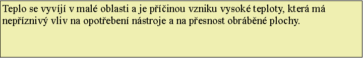 Textov pole: Teplo se vyvj v mal oblasti a je pinou vzniku vysok teploty, kter m nepzniv vliv na opoteben nstroje a na pesnost obrbn plochy.