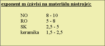 Textov pole: exponent m (zvis na materilu nstroje):NO		8 - 10RO 		5 - 8SK 		2,5 - 5keramika 	1,5 - 2,5